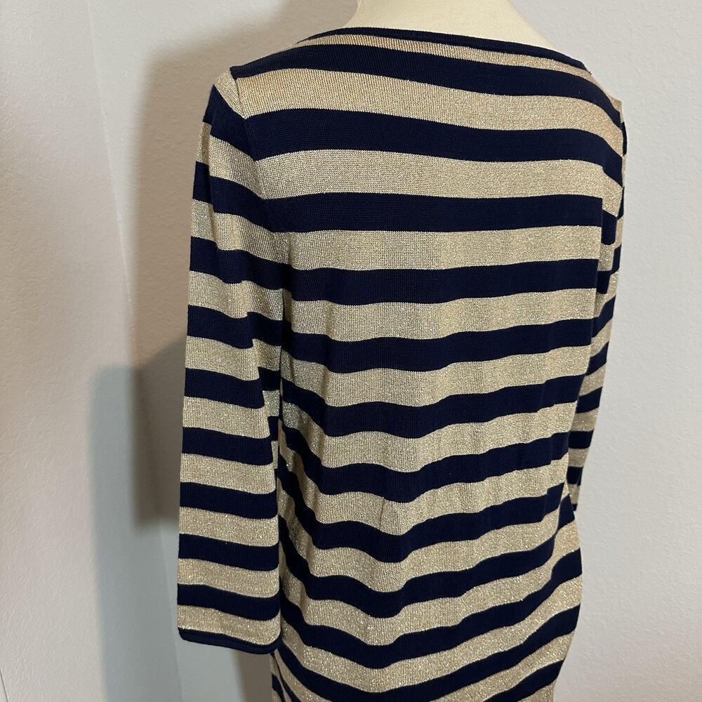 Ralph Lauren Sweater Dress Neutral Metallic Stripes Midi Office Bodycon Casual - Picture 10 of 12